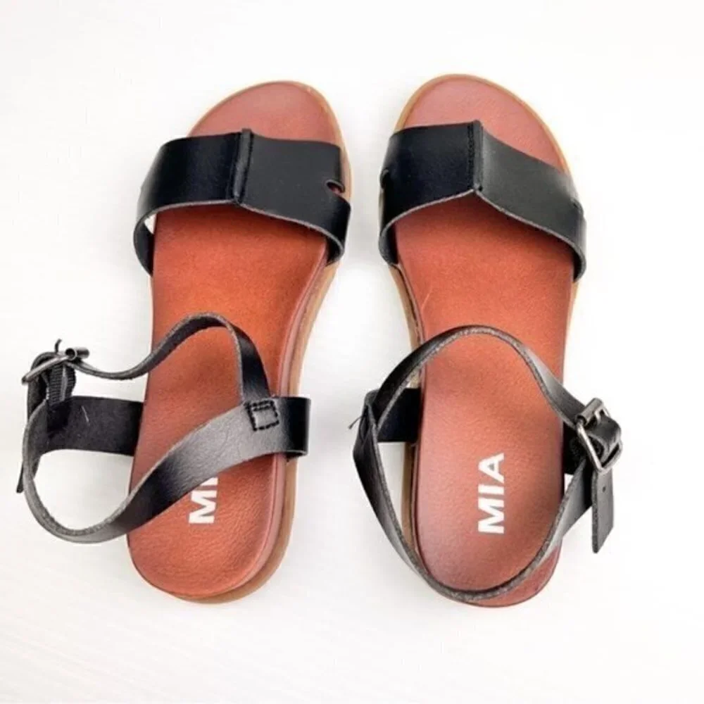 MIA sandal womens size 8 Olina vegan leather black adjustable ankle strap